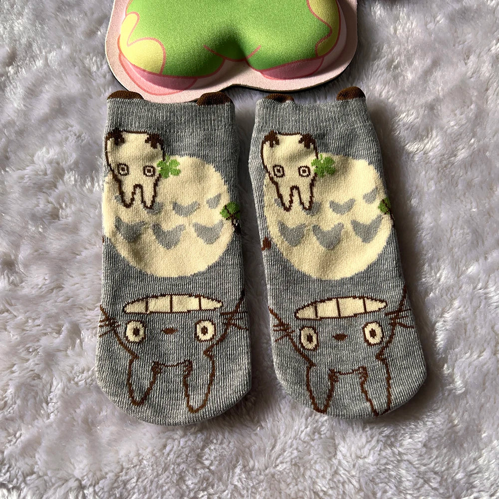 Japanese Anime  Grey Cat Socks Cute Calcifer Short Socks Jiji Socks Birthday Gifts For Girls
