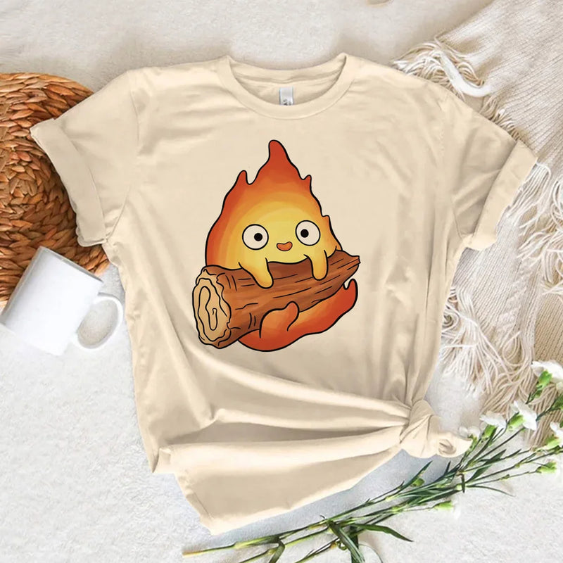 Calcifer top women designer summer  t shirt girl Japanese manga clothing