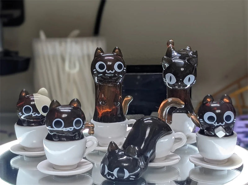 Cat Cafe Coffee  Styling Blind Box Transparent Funny Posture Action Figures Model Collection Toy Desktop Decor Surprise Gifts