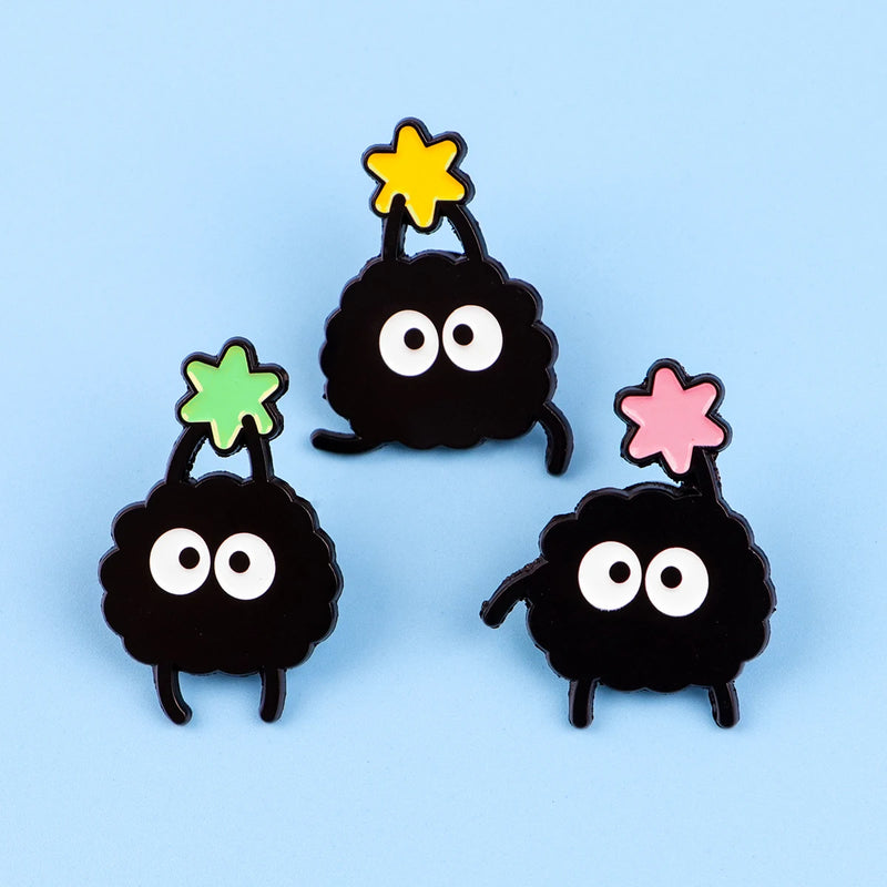 Cute Black Charcoal Enamel on Backpack Women's Brooches Hat Lapel Pins Cosplay