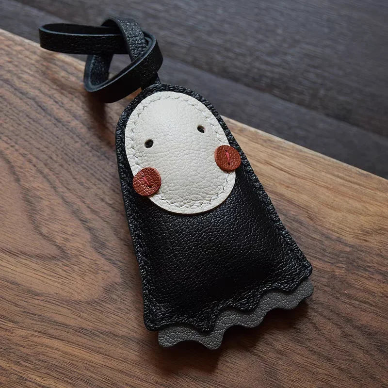 Sheepskin Handmade Real Leather  Black Bag Charm KeyChain