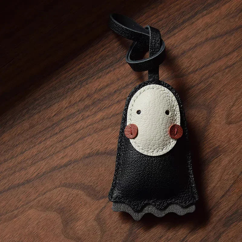 Sheepskin Handmade Real Leather  Black Bag Charm KeyChain