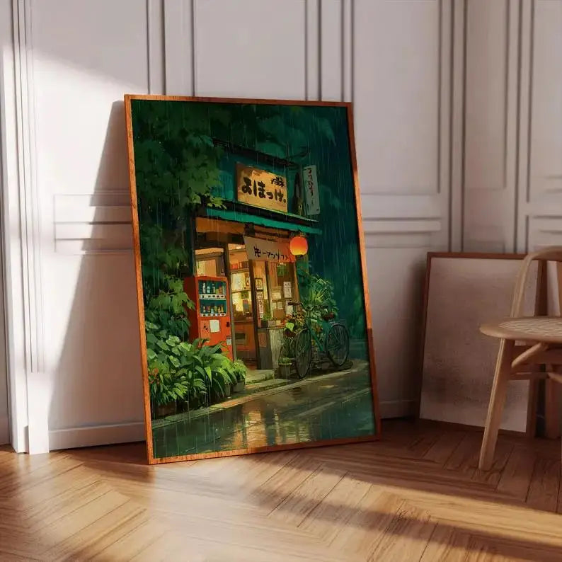 Poster Work Anime Style Street Cafe Scene Wall Art Printing for Living Room Home Decor  Cafe Shop