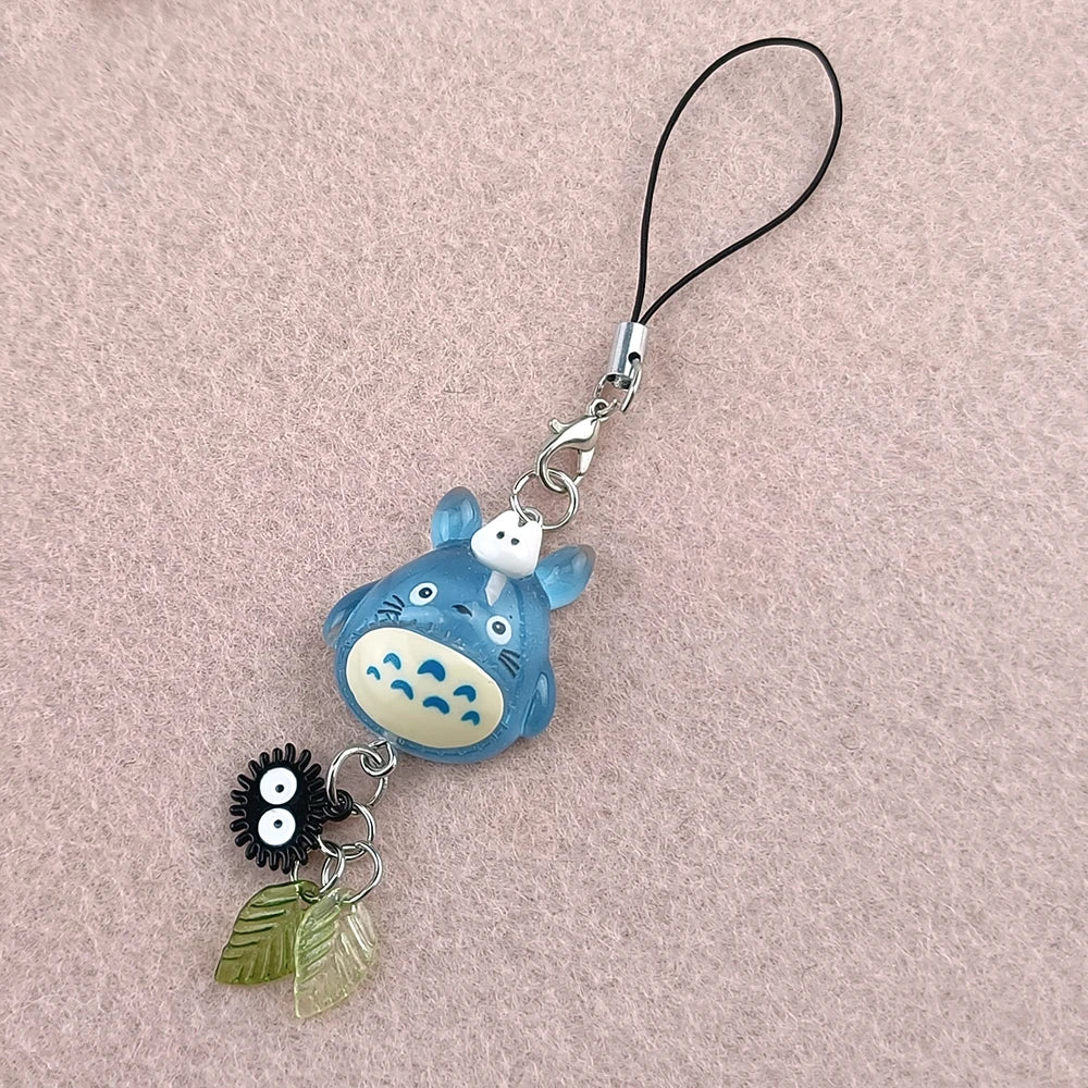 Handmade Cat Phone Charm Chain Four Leaf Clover Beaded Phone Charm Y2K Green Fairy Core Keychain Bag Key Ring