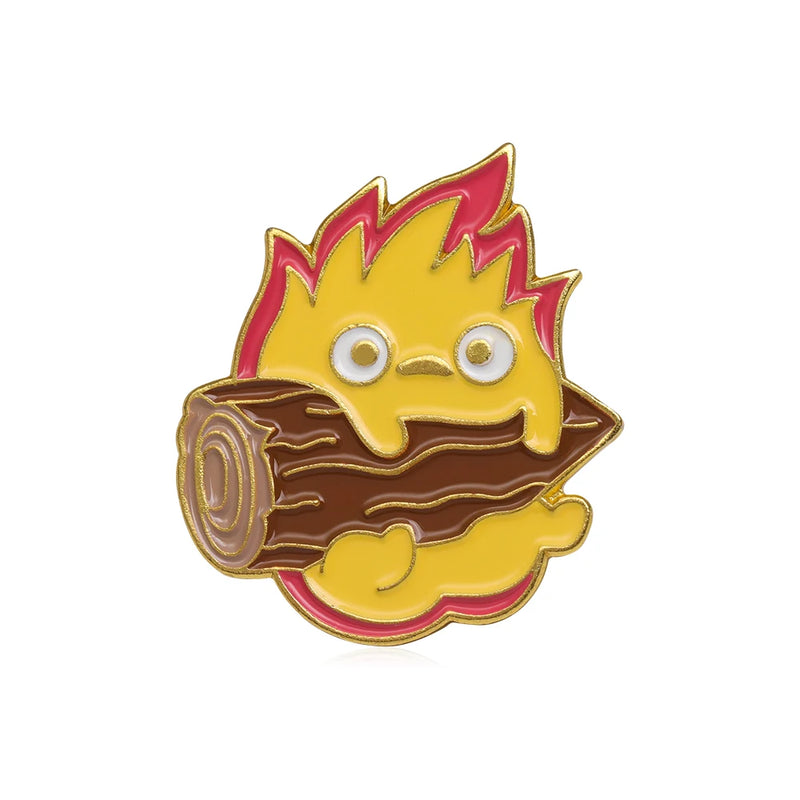 Pins Cute Calcifer And Mood Yellow Enamel Brooches