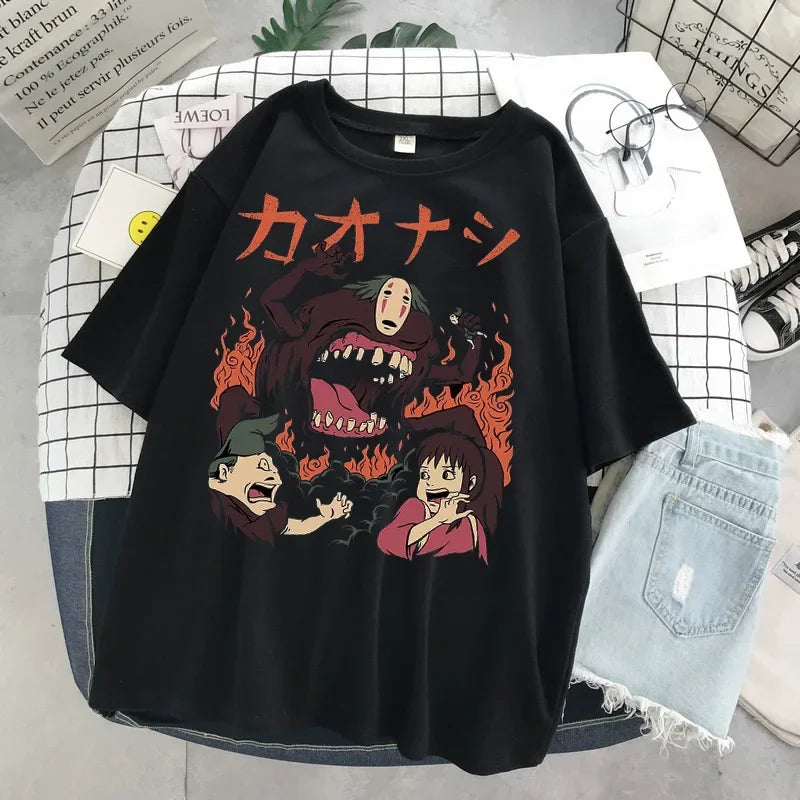 Printed Men's and Women's Casual Loose Round Neck Short Sleeves Anime Tshirt