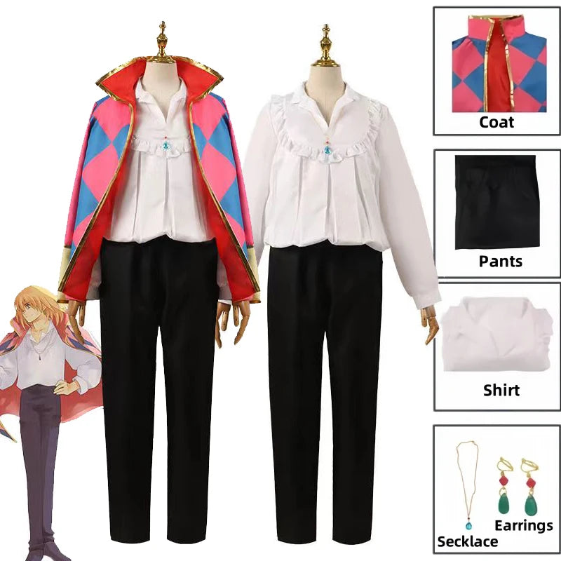 Howl Cosplay Costume Cosplay Unisex Jacket Necklace Coat Full Set Halloween Costumes