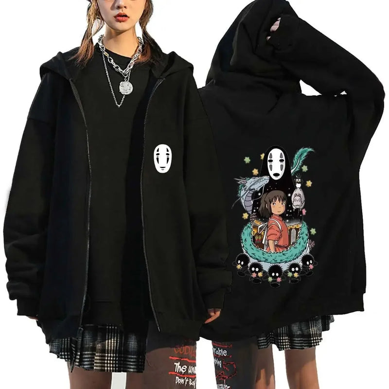 New Hot  Hoodie Women Anime Back Print Cotton Casual Autumn Winter Streetwear Fashion Cosplay Jacket