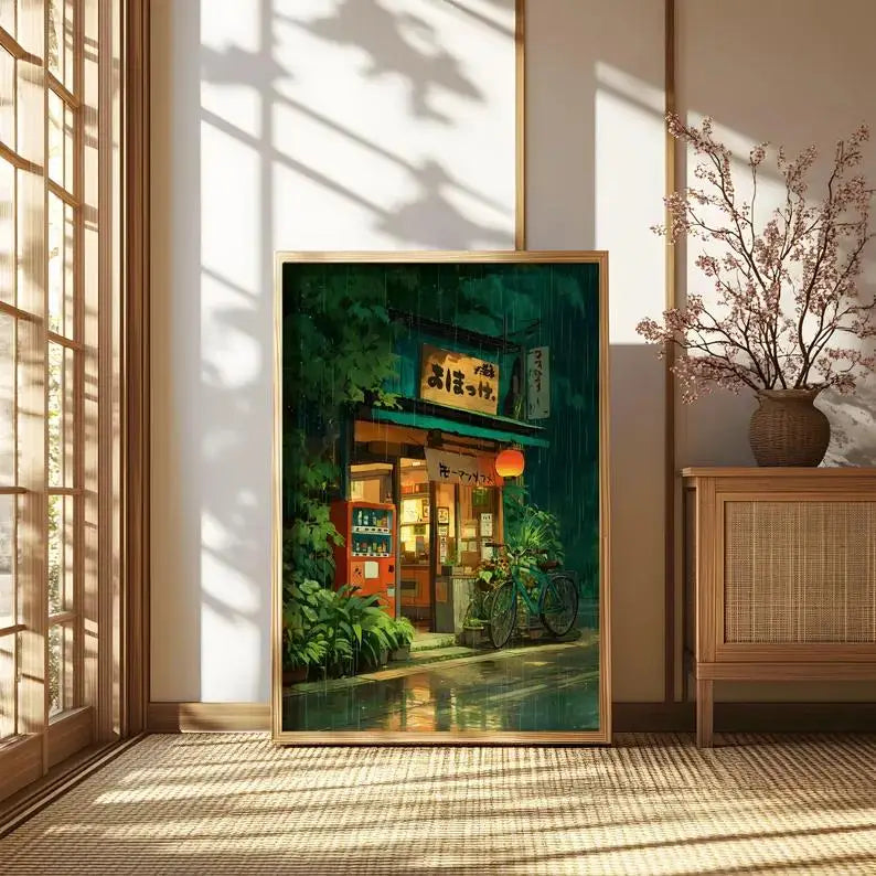 Poster Work Anime Style Street Cafe Scene Wall Art Printing for Living Room Home Decor  Cafe Shop