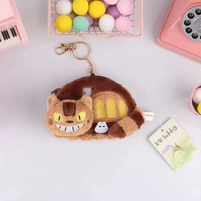 Cartoon Anime Big Cat Bus Coin Purse Small Shoulder Bag Cute Plush Card Holder Pendant Doll Gift
