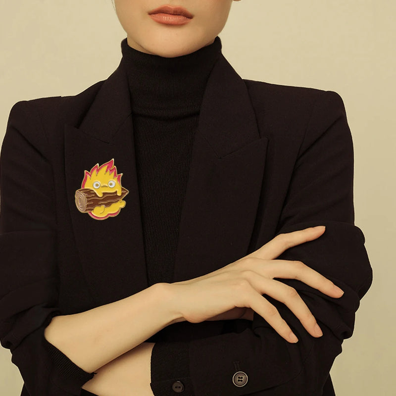 Pins Cute Calcifer And Mood Yellow Enamel Brooches