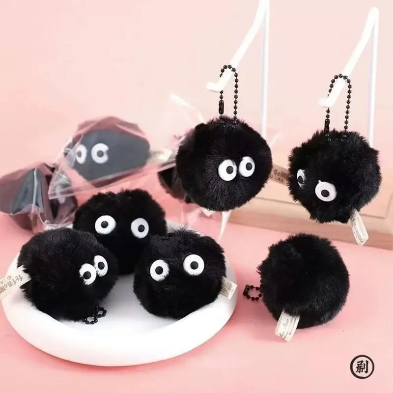 10pcs  Doll Pendant Keychain Bag Accessories Cute Plush Black Coal Ball Cartoon Toy Pendant Gift Wholesale